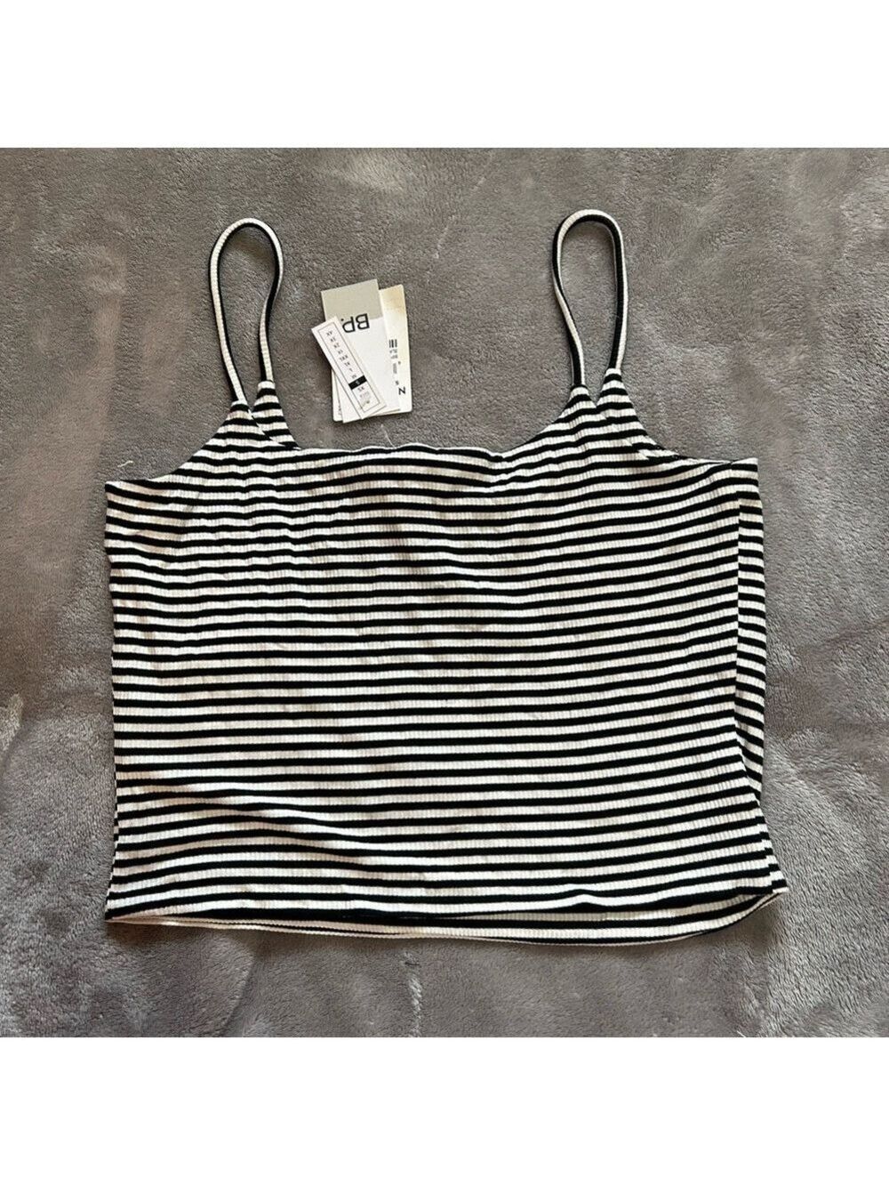 Brass Plum Black and White Striped Women's Crop Top